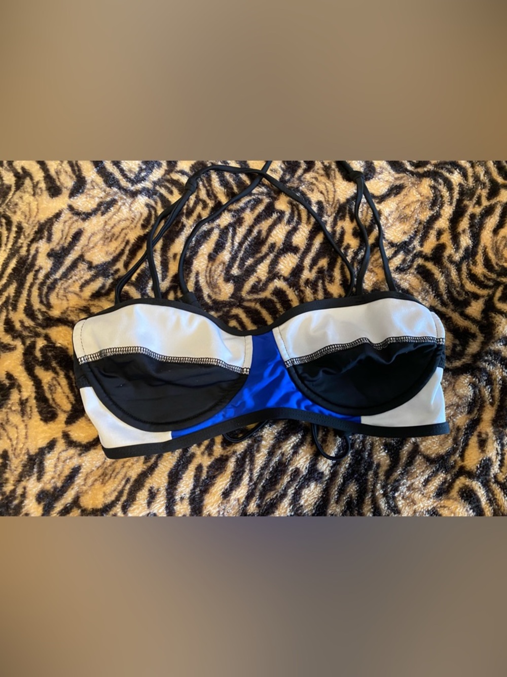 Calavera Colorblock Blue, Black & White Bikini Top